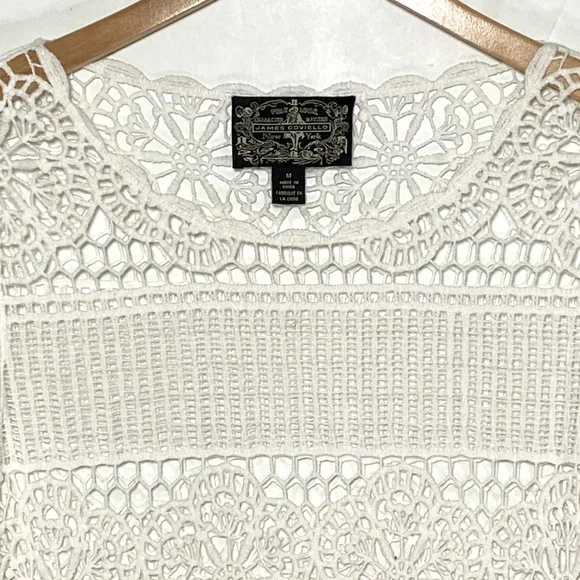 ANTHROPOLOGIE JAMES COVIELLO White Lace Crochet Sheer Short Sleeve Top medium - Picture 7 of 9